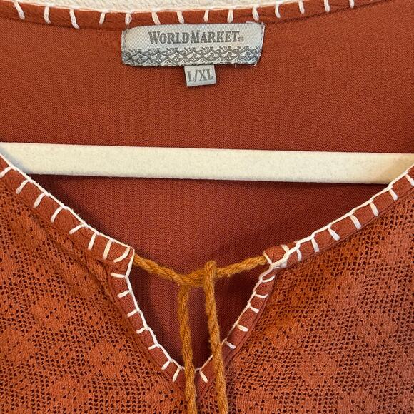 ๐ด Burnt Orange Embroidered Bohemian Peasant Tunic Top, Size L - Picture 5 of 9